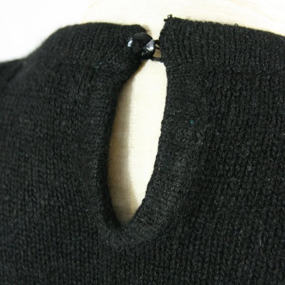 Vintage Silk Angora Wool Fancy Floral Beaded Sweater Black Segue 1980's - Med - Picture 5 of 6